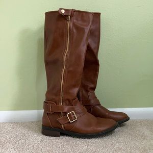 Brown Knee-high Boots with Gold accents